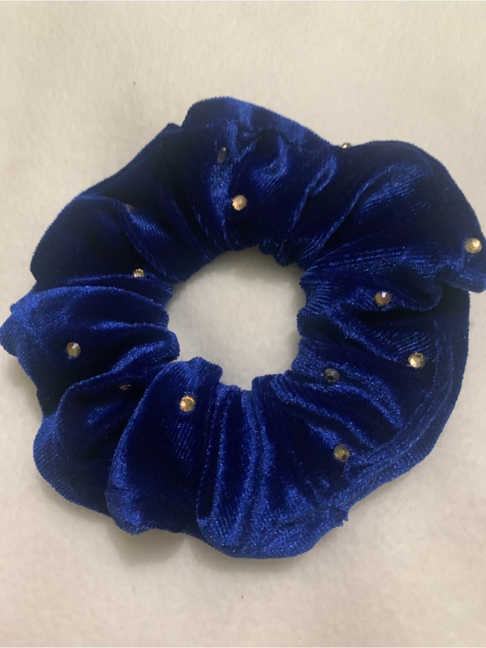 Blue Velvet Scrunchie With Gold Rhinestones